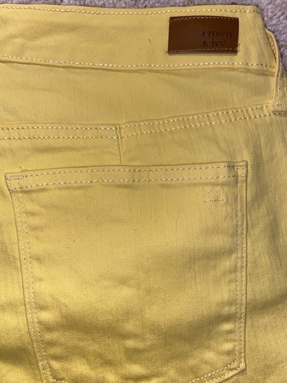 Crown & Ivy Womens 12 Yellow High Rise Skinny Crop Jeans Stretch Frayed Hem